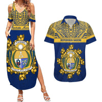 Personalised Repubrikin Naoero Independence Day Couples Matching Summer Maxi Dress and Hawaiian Shirt Tamanu With Coat Of Arms LT05 Yellow - Polynesian Pride