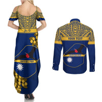Personalised Repubrikin Naoero Independence Day Couples Matching Summer Maxi Dress and Long Sleeve Button Shirt Tamanu With Coat Of Arms LT05 - Polynesian Pride