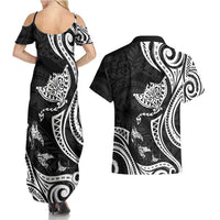 Hawaii Manta Ray Couples Matching Summer Maxi Dress and Hawaiian Shirt Polynesian Art Tattoo
