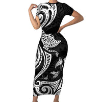 Hawaii Manta Ray Family Matching Short Sleeve Bodycon Dress and Hawaiian Shirt Polynesian Art Tattoo