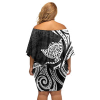 Hawaii Manta Ray Off Shoulder Short Dress Polynesian Art Tattoo