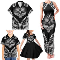 Hawaiian Hawk Family Matching Tank Maxi Dress and Hawaiian Shirt Polynesian Pattern Style