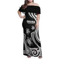 Hawaii Ohana Means Family Family Matching Off Shoulder Maxi Dress and Hawaiian Shirt Sea Turtle Polynesian Style