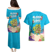 Ohana Hawaii Couples Matching Puletasi and Hawaiian Shirt Kawaii Family Turtle