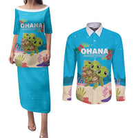 Ohana Hawaii Couples Matching Puletasi and Long Sleeve Button Shirt Kawaii Family Turtle