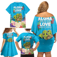 Ohana Hawaii Family Matching Off Shoulder Short Dress and Hawaiian Shirt Kawaii Family Turtle