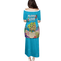 Ohana Hawaii Family Matching Puletasi and Hawaiian Shirt Kawaii Family Turtle