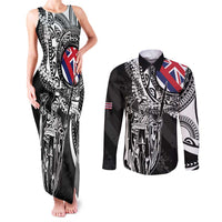 Hawaii King Flag Couples Matching Tank Maxi Dress and Long Sleeve Button Shirt Hawaiian Maile Lei LT05 Black - Polynesian Pride