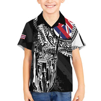 Hawaii King Flag Family Matching Off The Shoulder Long Sleeve Dress and Hawaiian Shirt Hawaiian Maile Lei LT05 Son's Shirt Black - Polynesian Pride