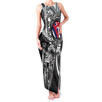 Hawaii King Flag Family Matching Tank Maxi Dress and Hawaiian Shirt Hawaiian Maile Lei LT05 Mom's Dress Black - Polynesian Pride