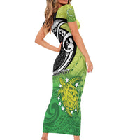 Personalised New Zealand Cook Islands Family Matching Short Sleeve Bodycon Dress and Hawaiian Shirt Maori Tiki With Circle Stars Turtle LT05 - Polynesian Pride