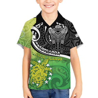 Personalised New Zealand Cook Islands Family Matching Short Sleeve Bodycon Dress and Hawaiian Shirt Maori Tiki With Circle Stars Turtle LT05 Son's Shirt Multicolor - Polynesian Pride