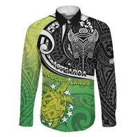 Personalised New Zealand Cook Islands Family Matching Tank Maxi Dress and Hawaiian Shirt Maori Tiki With Circle Stars Turtle LT05 Dad's Shirt - Long Sleeve Multicolor - Polynesian Pride