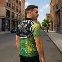 Personalised New Zealand Cook Islands Zipper Polo Shirt Maori Tiki With Circle Stars Turtle LT05 - Polynesian Pride