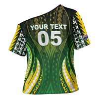 Custom Cook Islands Rugby Cross Shoulder Shirt Unique Style Green Version - Polynesian Pride