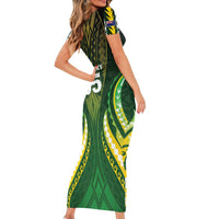 Custom Cook Islands Rugby Family Matching Short Sleeve Bodycon Dress and Hawaiian Shirt Unique Style Green Version LT05 - Polynesian Pride