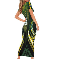 Custom Cook Islands Rugby Short Sleeve Bodycon Dress Unique Style Black Version - Polynesian Pride