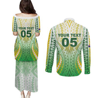 Custom Cook Islands Rugby Couples Matching Puletasi and Long Sleeve Button Shirt Unique Style White Version - Polynesian Pride