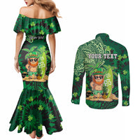 Personalised Hawaii St.Patrick Day Couples Matching Mermaid Dress and Long Sleeve Button Shirt Surfing Leprechaun LT05 - Polynesian Pride
