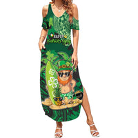 Personalised Hawaii St.Patrick Day Family Matching Summer Maxi Dress and Hawaiian Shirt Surfing Leprechaun LT05 Mom's Dress Green - Polynesian Pride