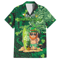 Personalised Hawaii St.Patrick Day Family Matching Tank Maxi Dress and Hawaiian Shirt Surfing Leprechaun LT05 Dad's Shirt - Short Sleeve Green - Polynesian Pride