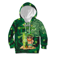 Personalised Hawaii St.Patrick Day Kid Hoodie Surfing Leprechaun LT05 Hoodie Green - Polynesian Pride