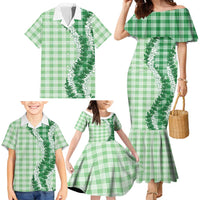Green Hawaii Palaka Family Matching Mermaid Dress and Hawaiian Shirt Hawaiian Honohono Lei LT05 - Polynesian Pride
