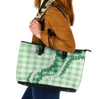 Green Hawaii Palaka Leather Tote Bag Hawaiian Honohono Lei