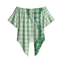Green Hawaii Palaka Off Shoulder Wrap Waist Top Hawaiian Honohono Lei LT05 Green - Polynesian Pride