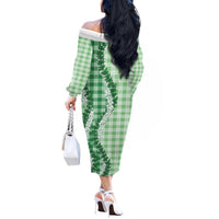 Green Hawaii Palaka Off The Shoulder Long Sleeve Dress Hawaiian Honohono Lei