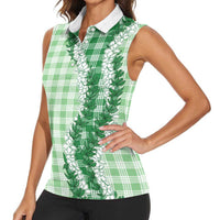 Green Hawaii Palaka Women Sleeveless Polo Shirt Hawaiian Honohono Lei LT05 - Polynesian Pride