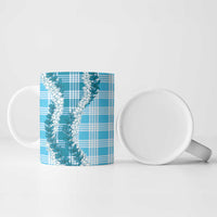 Blue Hawaii Palaka Ceramic Mug Hawaiian Honohono Lei