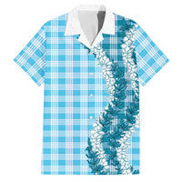 Blue Hawaii Palaka Family Matching Off The Shoulder Long Sleeve Dress and Hawaiian Shirt Hawaiian Honohono Lei LT05 Dad's Shirt - Short Sleeve Blue - Polynesian Pride