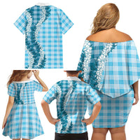 Blue Hawaii Palaka Family Matching Off Shoulder Short Dress and Hawaiian Shirt Hawaiian Honohono Lei LT05 - Polynesian Pride