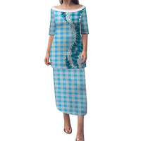 Blue Hawaii Palaka Family Matching Puletasi and Hawaiian Shirt Hawaiian Honohono Lei LT05 Mom's Dress Blue - Polynesian Pride