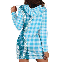 Blue Hawaii Palaka Hoodie Dress Hawaiian Honohono Lei