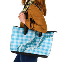 Blue Hawaii Palaka Leather Tote Bag Hawaiian Honohono Lei