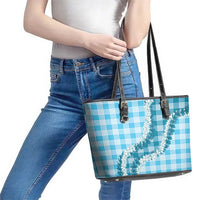Blue Hawaii Palaka Leather Tote Bag Hawaiian Honohono Lei