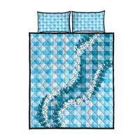 Blue Hawaii Palaka Quilt Bed Set Hawaiian Honohono Lei