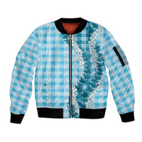 Blue Hawaii Palaka Sleeve Zip Bomber Jacket Hawaiian Honohono Lei