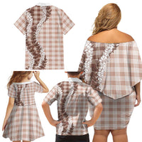 Hawaii Palaka Honohono Lei – Family Matching Off-Shoulder Dress & Hawaiian Shirt – Beige LT05 - Polynesian Pride