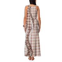 Beige Hawaii Palaka Family Matching Tank Maxi Dress and Hawaiian Shirt Hawaiian Honohono Lei LT05 - Polynesian Pride