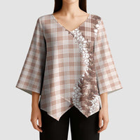 Beige Hawaii Palaka Kimono Sleeve Blouse Hawaiian Honohono Lei