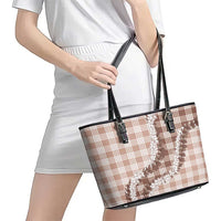 Beige Hawaii Palaka Leather Tote Bag Hawaiian Honohono Lei