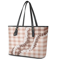 Beige Hawaii Palaka Leather Tote Bag Hawaiian Honohono Lei
