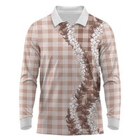 Beige Hawaii Palaka Long Sleeve Polo Shirt Hawaiian Honohono Lei