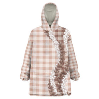 Beige Hawaii Palaka Wearable Blanket Hoodie Hawaiian Honohono Lei