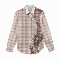 Beige Hawaii Palaka Women Casual Shirt Hawaiian Honohono Lei