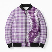 Violet Hawaii Palaka Bomber Puffer Jacket Hawaiian Honohono Lei