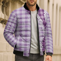 Violet Hawaii Palaka Bomber Puffer Jacket Hawaiian Honohono Lei